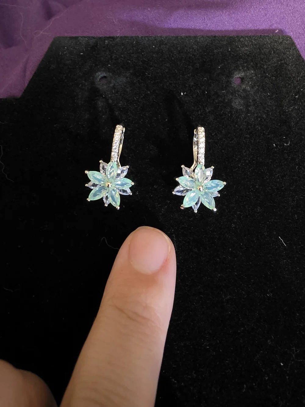 Delicate Aqua Floral Crystal Drop Earrings - Women Jewelry